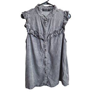 Doe & Rae Black‎ Chambray Sleeveless Ruffle Blouse Size Large